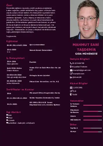 Gıda Mühendisi CV Örnekleri cv indir